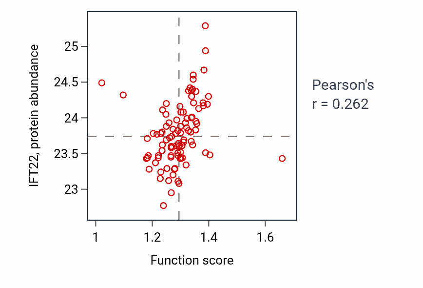 Per-sample scatter of Microtubule-based transport activity vs IFT22 in UCEC.