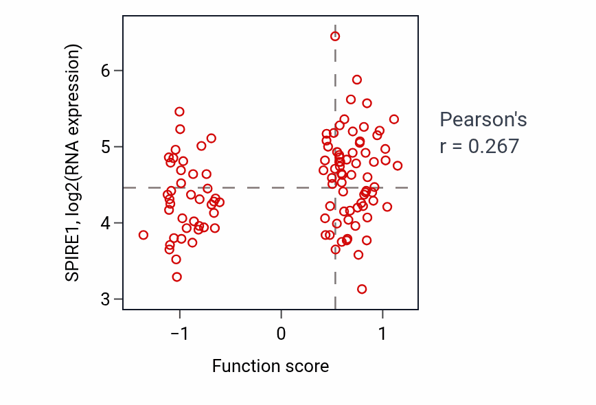 Per-sample scatter of Maintenance of synapse structure activity vs SPIRE1 in LUAD.