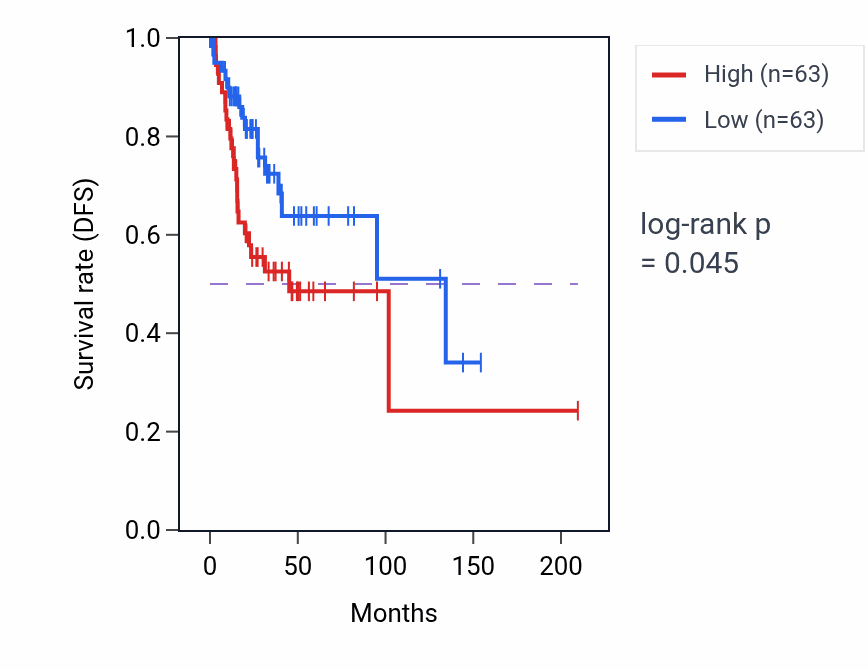 Kaplan&ndash;Meier survival curve for Dendrite arborization pathway activity in CESC: high vs low activity groups.