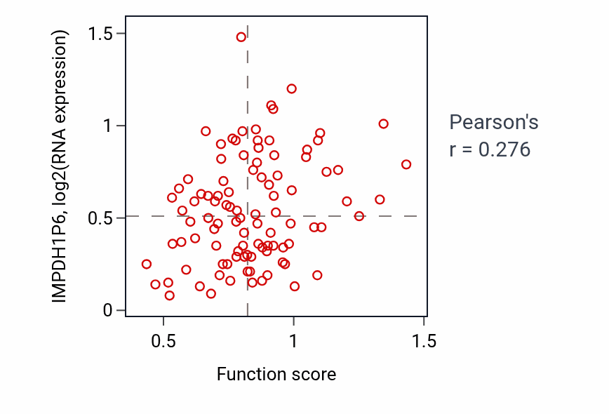 Per-sample scatter of Regulation protein catabolic process at synapse activity vs IMPDH1P6 in GBM.
