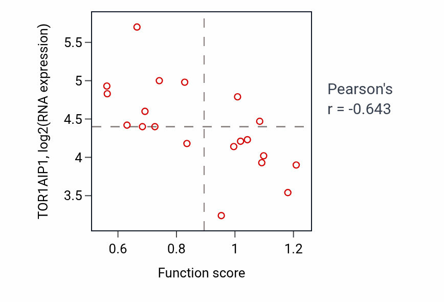 Per-sample scatter of Regulation of p38MAPK cascade activity vs TOR1AIP1 in UPPER_AERODIGESTIVE_TRACT.