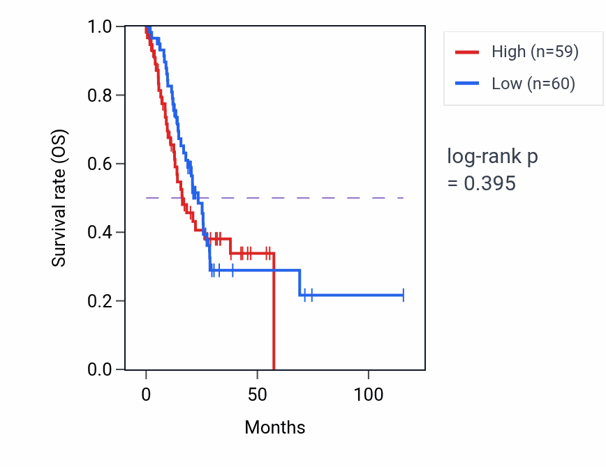 Kaplan&ndash;Meier survival curve for Regulation of voltage-gated calcium channel activity pathway activity in STAD: high vs low activity groups.