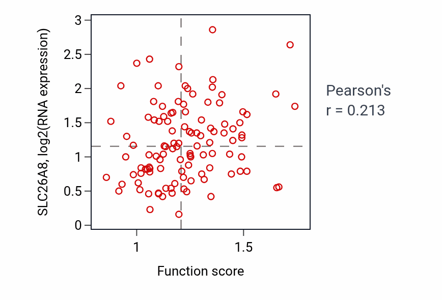 Per-sample scatter of Regulation of mitophagy activity vs SLC26A8 in LUAD.