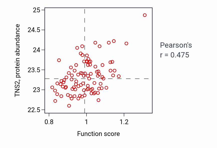 Per-sample scatter of Positive regulation of endothelial cell development activity vs TNS2 in UCEC.