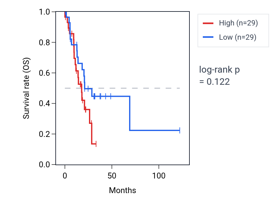 Kaplan&ndash;Meier survival curve for Regulation of ATPase-coupled calcium transmembrane transporter activity pathway activity in STAD: high vs low activity groups.
