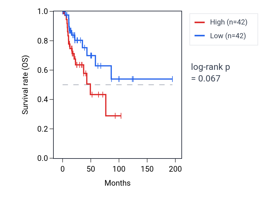 Kaplan&ndash;Meier survival curve for Positive regulation of 3'-UTR-mediated mRNA stabilization pathway activity in KIRP: high vs low activity groups.